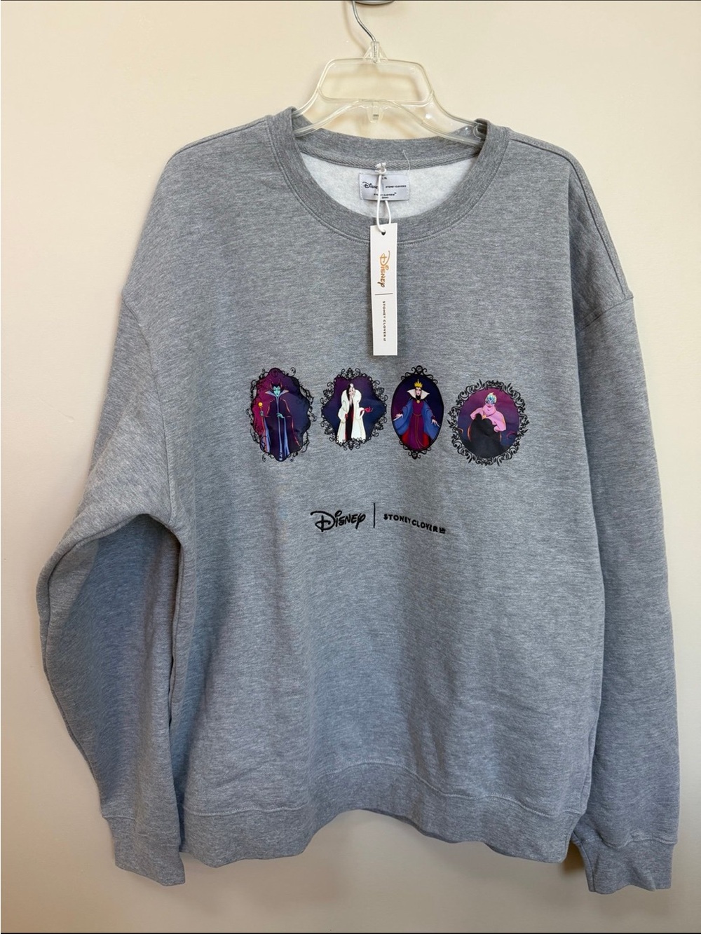 Stoney Clover Lane Disney Gray Crewneck Sweatshirt with Villain Portraits